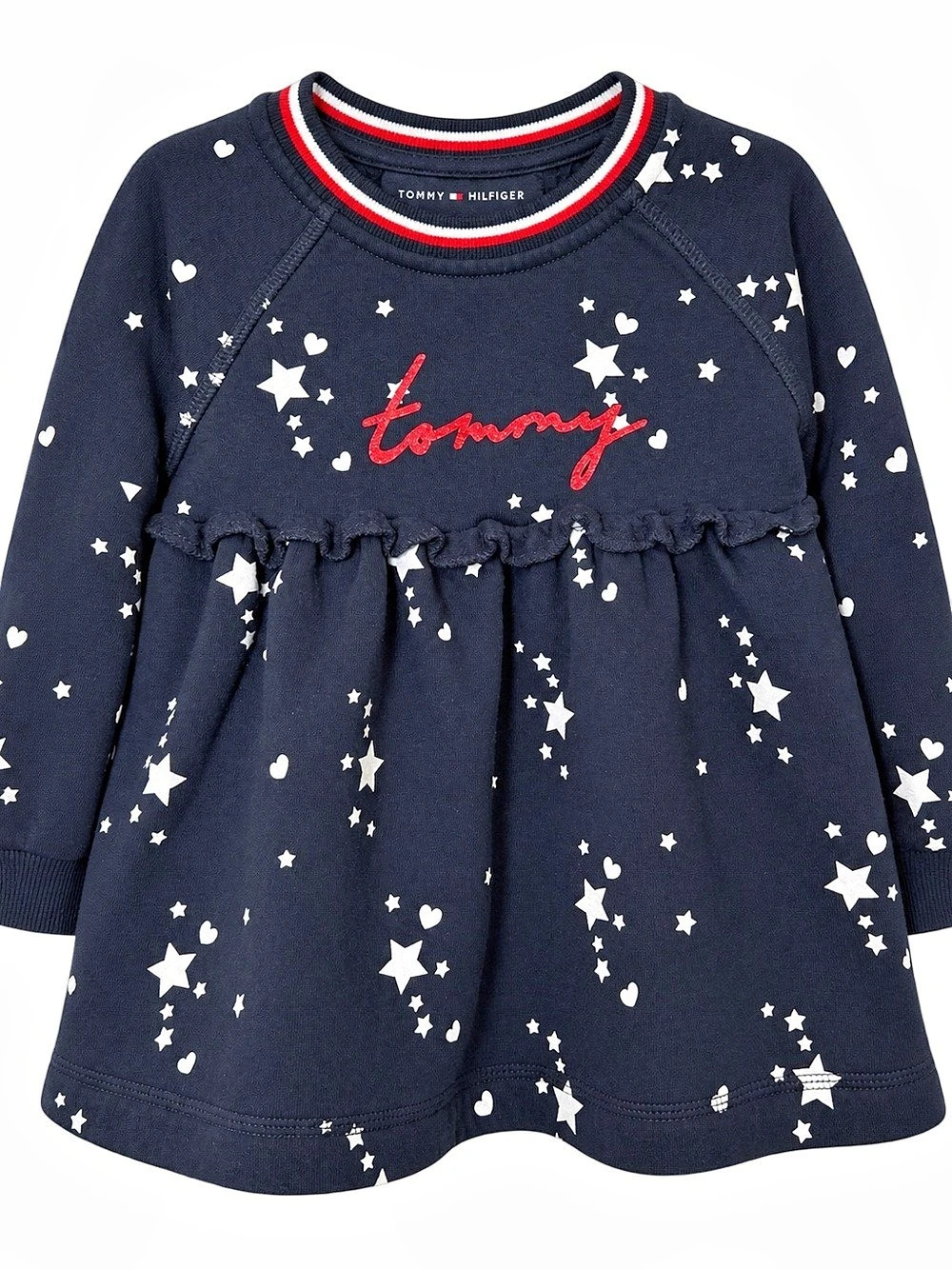 Tommy Hilfiger Girls Size 2 Navy Star Ruffle Sweatshirt Dress